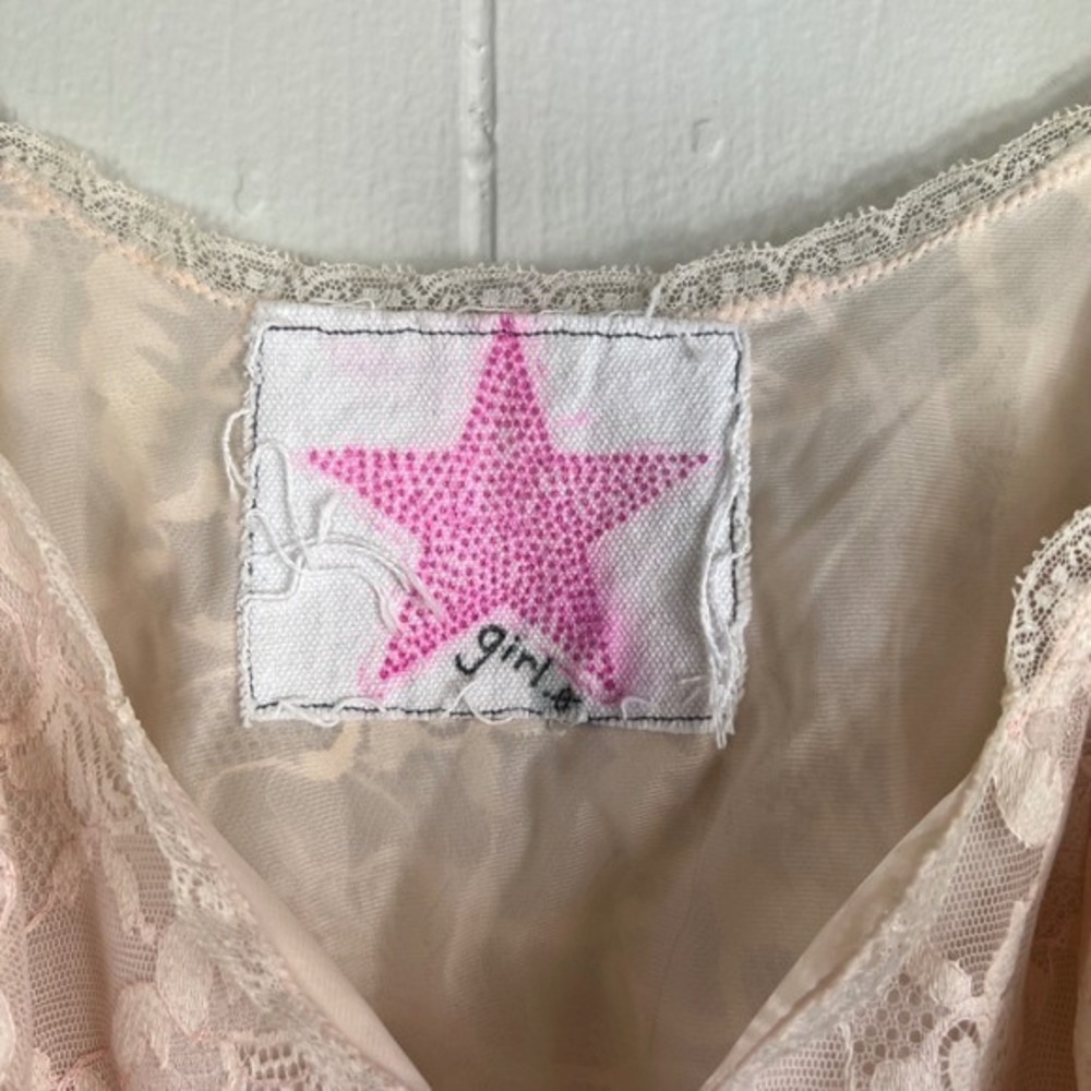 Vanity Fair Lace Cami Crop Top Total Brat Patch Pink Star Girlie Lingerie - Picture 3 of 7